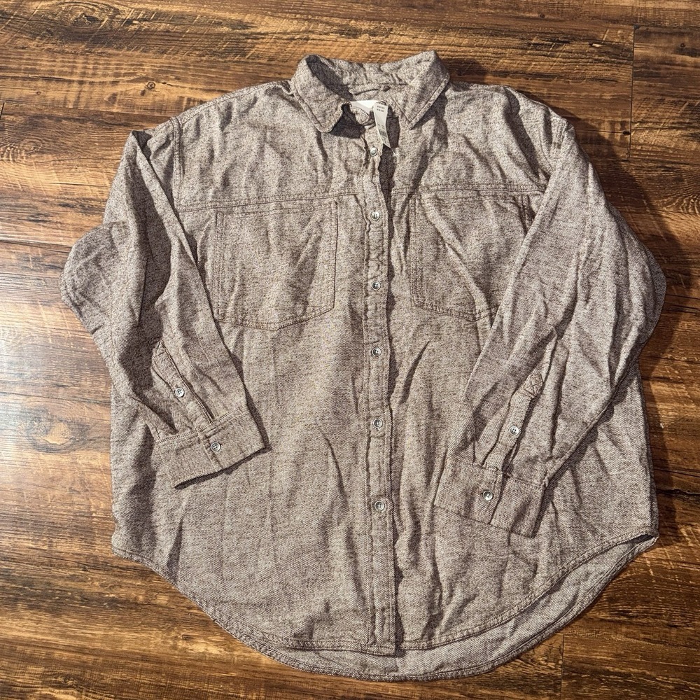 Aerie Brown Button Up Oversized Long Sleeve Shirt Women's Medium NEW $60